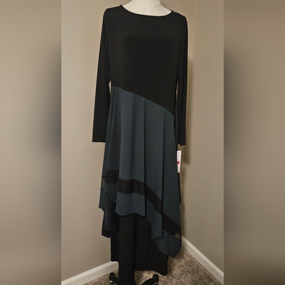 NWT IC Collection Boat‎ Neck Asymectrical Layered Dress: Hunter Green: Small